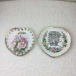 Heart Shaped Floral Porcelain Trinket Dishes with Gold Trim - Pink Roses